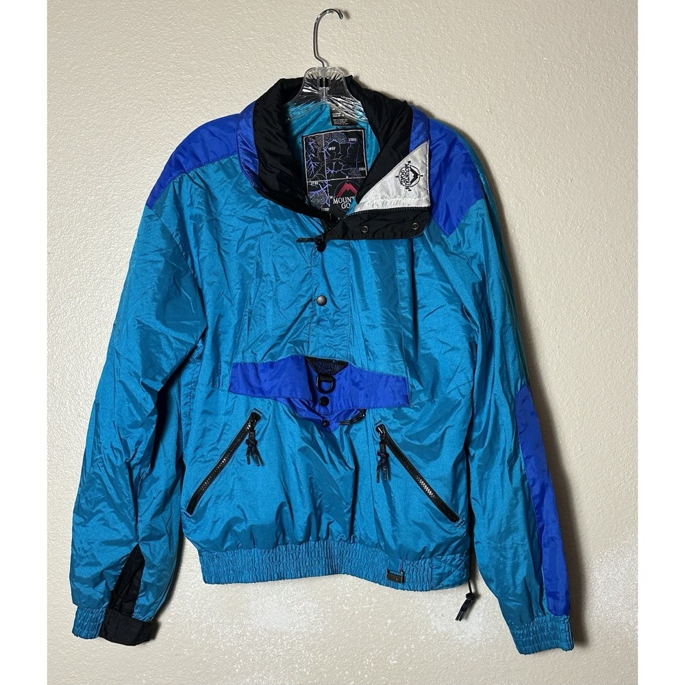 Vintage Mountain Goat Anorak Winter Jacket Pullover 100% Nylon Teal Mens Medium